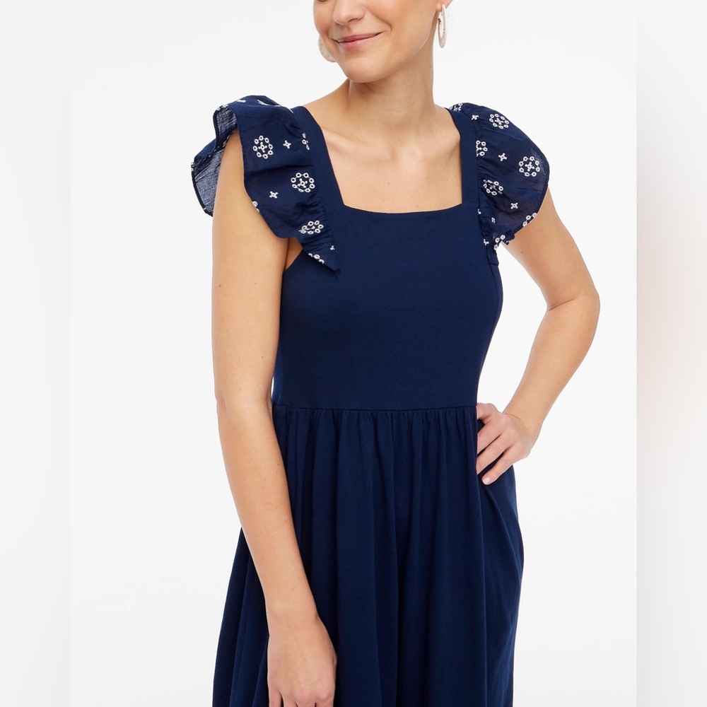 (Large) NWT J. Crew Eyelet Knit Midi Dress in Antique Navy Blue - Picture 4 of 4